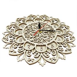 Wall Clocks Glowforge Multilayer Mandala Wall Clock Rustic Home Decor Wall Watch Laser Cut Layered Flowers Farmhouse Style Wooden Wall Clock