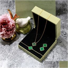 Bracelet Earrings Necklace Cleef Fashion Brand Single Flower Agate Gold Clover Earring Set 4/Four Designer Jewellery For Women Drop Deli Otqit