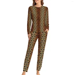 Women's Sleepwear Tiger Stripes Pajamas Autumn Animal Print Bedroom Oversized Women Long Sleeve Printed Soft Pajama Sets