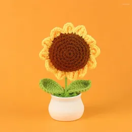 Decorative Flowers Knitted Sunflower Potted Plant Lover Gift Handmade Decor Set Crochet Car Vent Clip