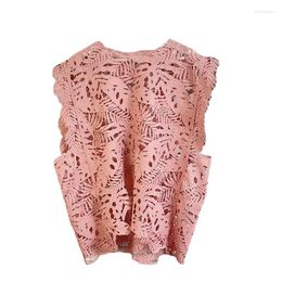 Women's Tanks 2024 Short Sleeveless Tank Top For Women Hollow Crocheted Rose Red Vest Lady Outwear