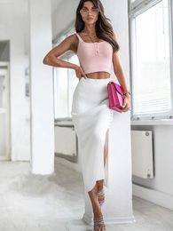 Skirts 2024 Women Midi Skirt Button Up Side Split High Waist Pencil Elegant Korean Fashion Half Length