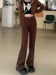 Women's Jeans American Vintage High Waist Slim Women's Solid Colour Simple Straight Woman Dark Brown Basic Fashion Pants