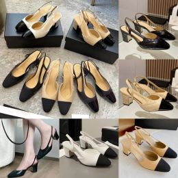 2024 scarpe eleganti Designer tacchi al 100% Slingback in pelle genuina pompa EU35-41 Women tela Tweed Summer Goatskin Grosgrain Sandali di lusso di lusso