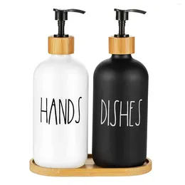 Liquid Soap Dispenser Hand And Dish For Kitchen Sink - Farmhouse Set With Tray (Black &