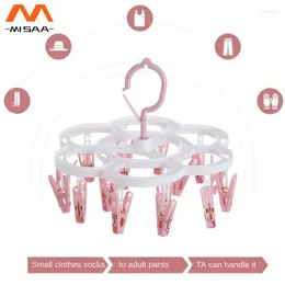 Hangers Folding Clothes Dryer Hanger Windproof With 16 Clips Durable Plastic Drying Rack Organizer