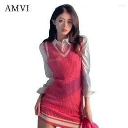 Work Dresses Women Outifits Pink Skirt White Shirt Sweet Clothing Package Hip Dress Set Knit College Clothes Sexy Costumes Slim
