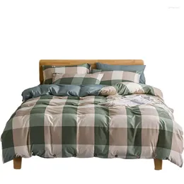 Bedding Sets Green Big Plaid Set Button Decorate Duvet Cover Japan Style Bed Linen Pillowcase Sheets