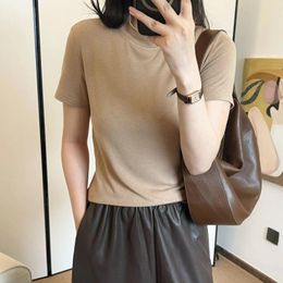Women's T Shirts 2024 Spring Style Wool Small Stand-up Collar Short-sleeved Top T-shirt