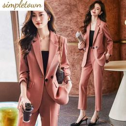 Others Apparel Korean Loose Jacket Blazer Casual Wide Leg Pants Two-piece Elegant Womens Pants Set Summer Office Outfits Professional Set Y240509
