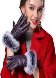 VISNXGI Faux Leather Gloves Woman Fashion Black Autumn Winter Rabbit Fur Thick Waterproof Ski Outdoor Windproof Accessories4858678