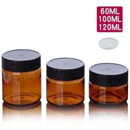 Amber PET Plastic Cosmetic Jars Face Hand Lotion Cream Bottles with Black Screw Cap 60ml 100ml 120ml Ejpoq Wrrug