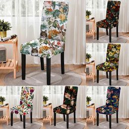 Chair Covers Nordic Style Floral Themed Kitchen Stretch Protector Dust-proof Removable High Back Office Cushion Washable