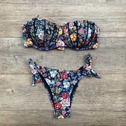 Women's Swimwear Floral print high waisted bikini bottom with size added sexy swimwear womens anime swimwear womens swimwear J240510