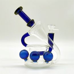 6.5 Inch Wide Blue Neo Fab Egg Rainbow Hookah Glass Bong Dabber Rig Recycler Pipes Water Bongs Smoke Pipe 14mm Female Joint US Warehouse