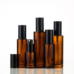 Amber Glass Pump Bottles Flat Shoulder Refillable Spray Bottle for Serum Essential Oil Perfume Lotion 30ml 50ml 80ml 100ml Cinpl Acerl