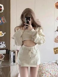 Work Dresses Three Piece Set Women Long Sleeve Zipper Short Hoodies Tube Top Irregular Mini Skirts Tracksuit Fashion Female Slim Spring Sets