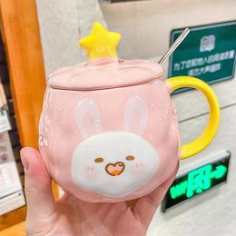 Mugs Ceramic Mug Cute Cartoon Animal Cup Girl Office Coffee Creative With Lid Spoon