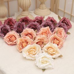 Decorative Flowers 20pcs Artificial Silk Rose Heads Wedding Home Birthday Christmas Cake Decoration Wreath Scrapbooking