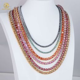 Wuzhou Factory Price Hip Hop S Sier GRA Black Pink Red Yellow VVS Moissanite Link 3/4/5Mm Tennis Chain Jewellery