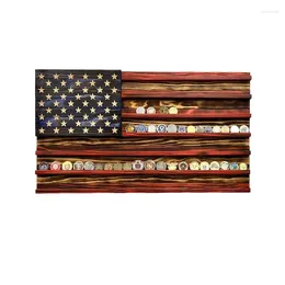 Decorative Plates American Flag Challenge Coin Display 7 Rows Wood Stand Rack For Wall Mount Hang Decoration Holder