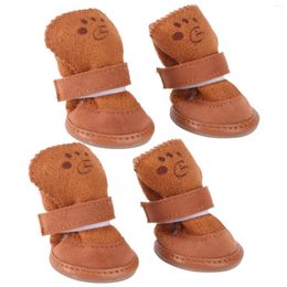 Dog Apparel 4pcs Winter Pet Puppy Casual Anti-Slip Fleece Snow Boots Warm Shoes Size S (Coffee)