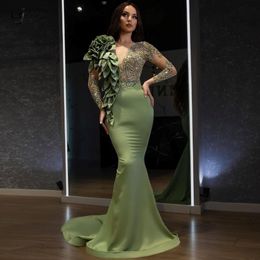 Designer Fashion Mermaid Evening Dress Beading V Neck Long Sleeves Beaded Ruffles Prom Dresses Chic Pageant Event Gown vestidos 264y