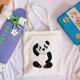 Shopping Bags Panda Cartoon China Cute National Treasure Shoulder Canvas Harajuku Casual Crossbody Bag Big Handbag Street Women Purse