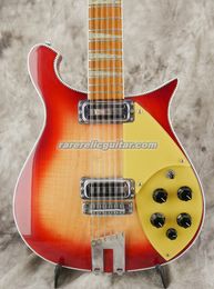 Upgraded Trapeze Tailpiece Tom Petty 660 12 Strings Cherry Sunburst Fire Glo Electric Guitar Gold Pickguard Chequered Body Binding Gloss Varnish Red Fingerboard