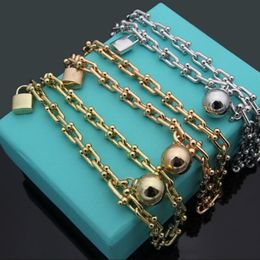 Fashion T-letter HardWear Small Wrap double strand bracelet Yellow Gold lock and ball pendant necklace shiny earring Sweater chain Designer Jewellery T8822