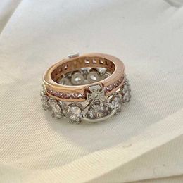 Designer Westwoods Double Layer Ring is Full of Diamond Crown Saturn Can be Split and Stacked Couple Live Many Lives Nail