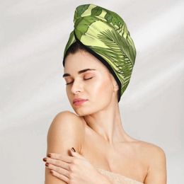 Towel Green Leaf Of Palm Illustration Hair Bath Head Turban Wrap Quick Dry For Drying Women Girls Bathroom