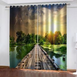 Curtain Blackout Curtains Custom 3D Printed Wooden Bridge View Pattern Window For Bedroom Living Room Balcony