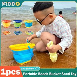 Sand Play Water Fun Portable Beach Bucket Beach Toy Foldable and Foldable Multi purpose Silicone Dual Color Beach Bucket Beach Toy Shovel free 3-colorL2405