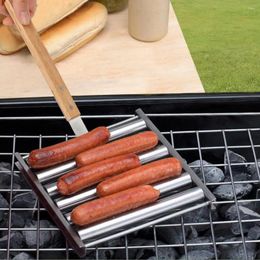 Tools Easy To Clean Roller Rack Food-grade Stainless Steel Sausage With Wooden Handle Bbq Grill Accessories For Dogs