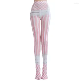 Women Socks Tights Vertical Striped Printed Pantyhose With Pattern Cosplay Paired Silk Stockings And Coloured Loli Bottom