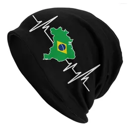 Berets Heartbeat Design Brazilian Flag Brazil Bonnet Hats Cool Knit Hat Autumn Winter Warm Proud Skullies Beanies Caps