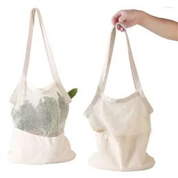 Storage Bags Fashion Reusable Cotton Mesh Fruit Bag String Grocery Shopping