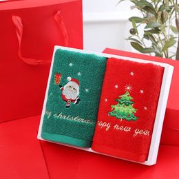 Towel 2pcs/lot Christmas Towels Set Kitchen Tea Santa Claus Year Gift Home Cotton Face Hand Bathroom Washing Cloth