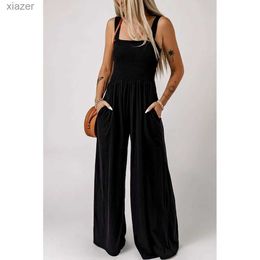 Women's Jumpsuits Rompers Elegant Womens jumpsuit 2023 Summer Sexy Pendant Sleeveless One piece Wide Legged Pants Office Dress Womens Work Clothes WX