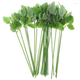 Decorative Flowers 30pcs Artificial Rose Flower Stem Green Leaves Iron Wire DIY Paper Stub Stems Craft Wedding Decoration