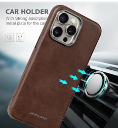 Luxury Magnetic Leather Vogue Phone Case for iPhone 15 14 13 12 Pro Max Samsung Galaxy S24 S23 Ultra S23FE Retro Business Car Mount Shell Supporting Wireless Charging