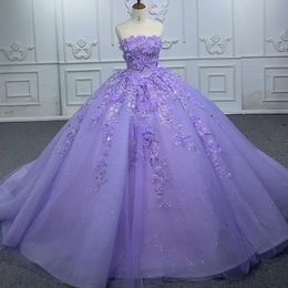 Lavender Shiny Quinceanera Dress Off The Shoulder Party Gown Princess Lace Appliques Beads Crystal For 16 Year Bridal Dresses Vestidos De Novia