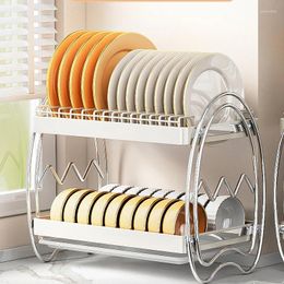 Kitchen Storage Sink Dish Drainer Rack 2 Tiers Draining Bowl Knife Fork Water Cup Organiser Multifunctional