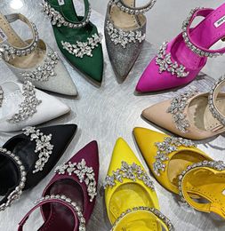 Luxury Designers womens slippers Heels Crystal sandals Embellished silk shoes 95CM heeled Dress shoe Evening Slingback women sand1496038