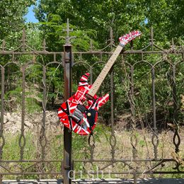 5150 Upgraded Edward eddie Van Halen 5150 White Stripe Red Electric Guitar Floyd Rose Tremolo Bridge, Maple Neck & Fingerboard Frankenstein guitar