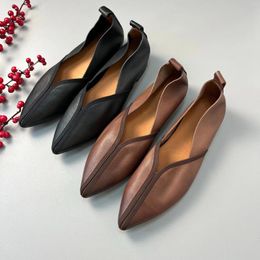 Casual Shoes Birkuir Pointed Toe Flats For Women Slip On Flat Heel Soft Soles Elegant Genuine Leather Low Sewn Lazy