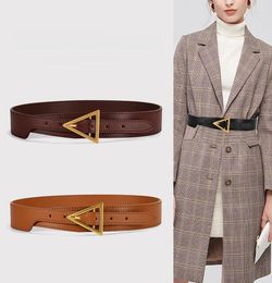 Belts Cowskin Waistbands For Sweater Girl Fashion Genuine Leather Wide Cummerbunds Big Gold Triangle Pin Buckle Coat Decorate2632010
