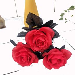 Decorative Flowers 5pcs Romantic Rose Artificial Flower DIY Red White Silk Fake For Party Home Wedding Decoration Valentine's Day Bouquet