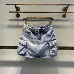 high fashion cargo Mini y2k denim midi woman Cowboy Harajuku Golf Wear Short skirt with pockets clubwear Blue Jeans rave outfits 240513
